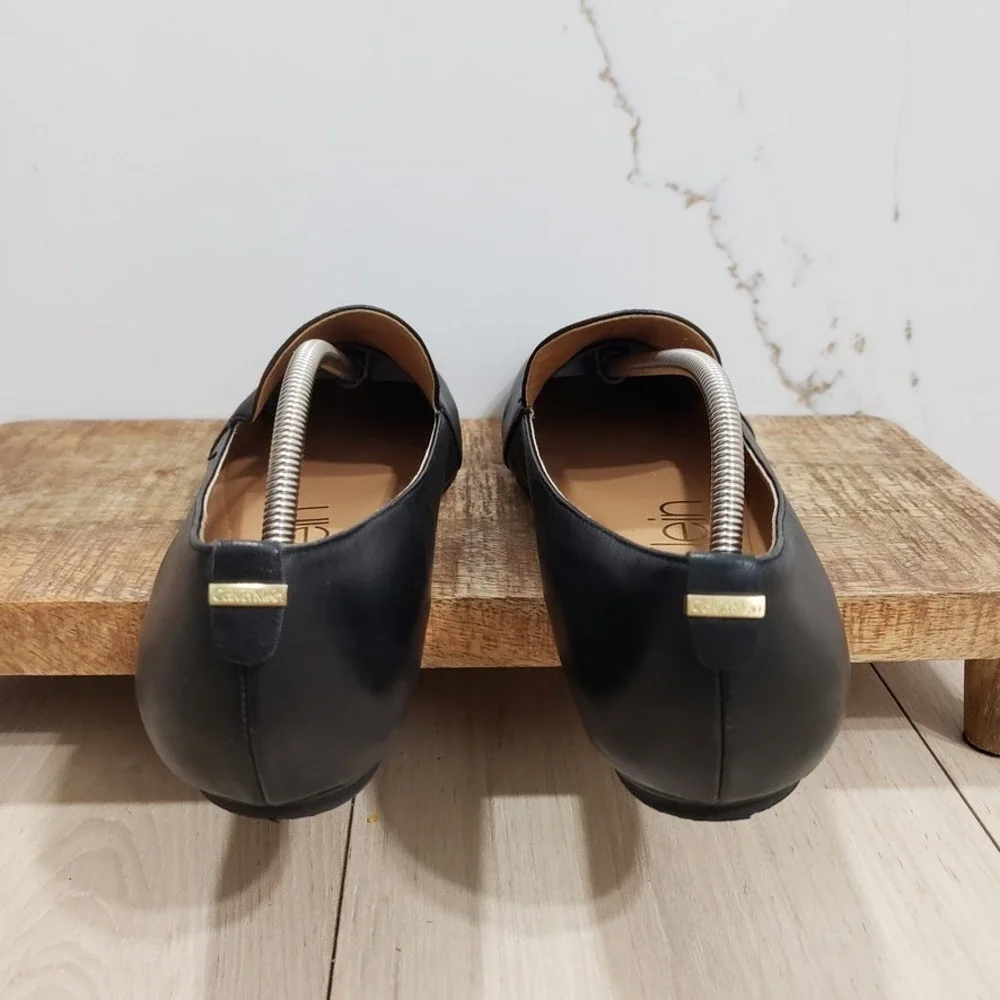 Calvin Klein Orabela Leather Flats Womens 10 Black Loafer Ballet Minimalist‎